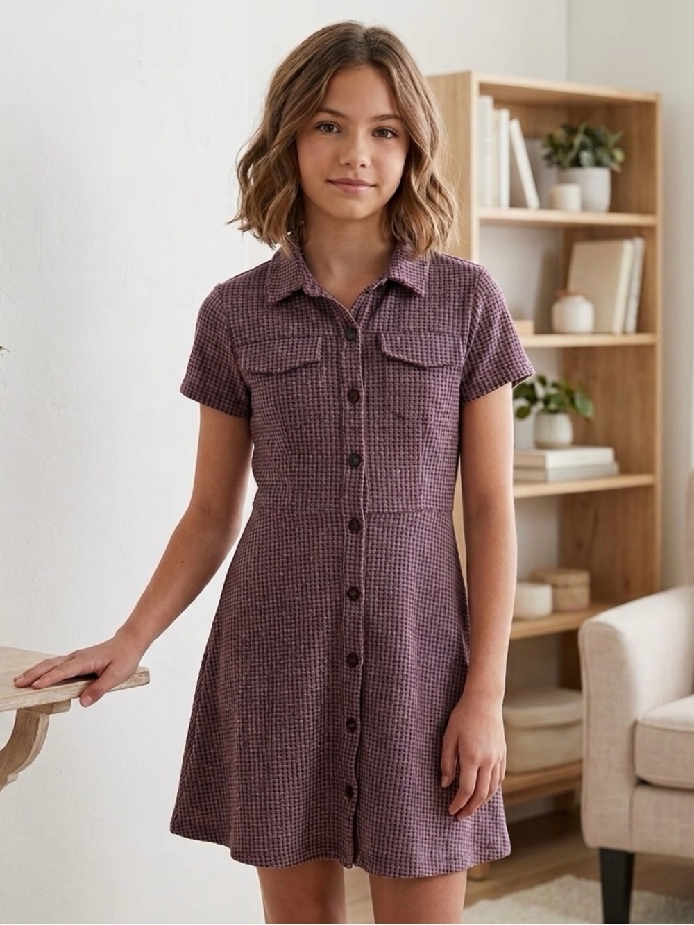 Zara Kids Plaid Button Up Flare Dress